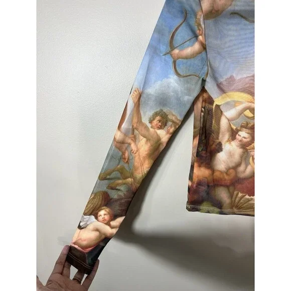 Forever 21 Ladies Crop Sheer Top Stretchy Renaissance Painting Long Sleeve Small - Picture 6 of 9